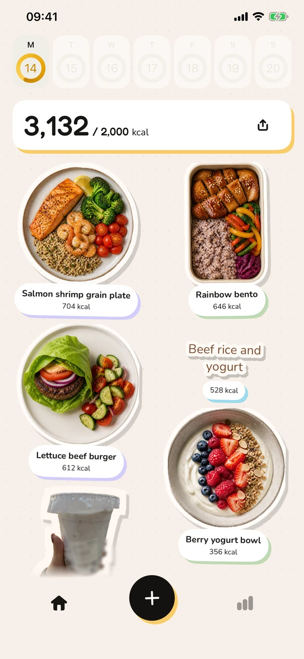 Foodle daily meal journal and personalized energy target