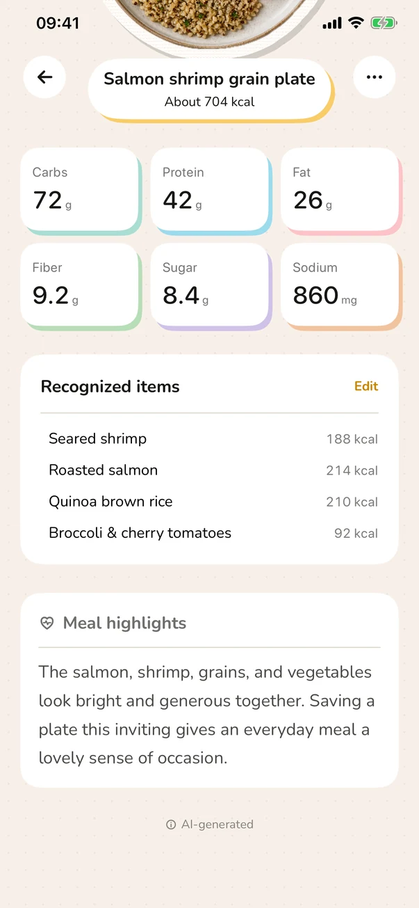 Foodle identifying multiple foods in one meal