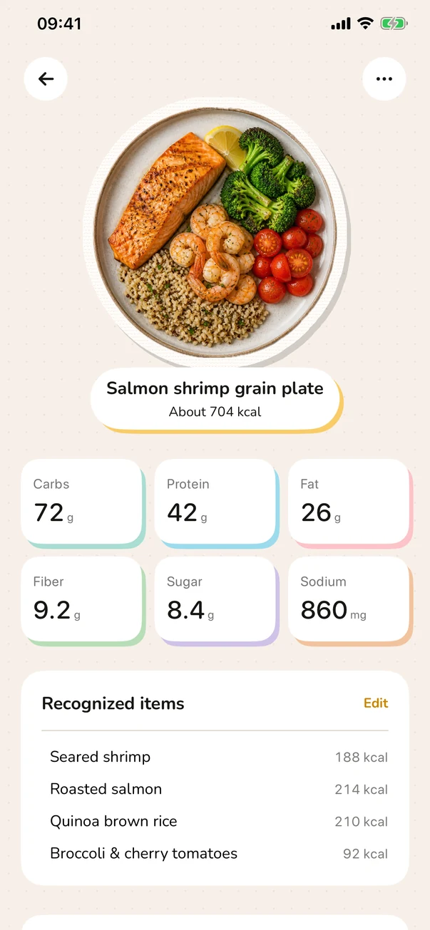 Foodle whole-meal recognition and nutrition estimates