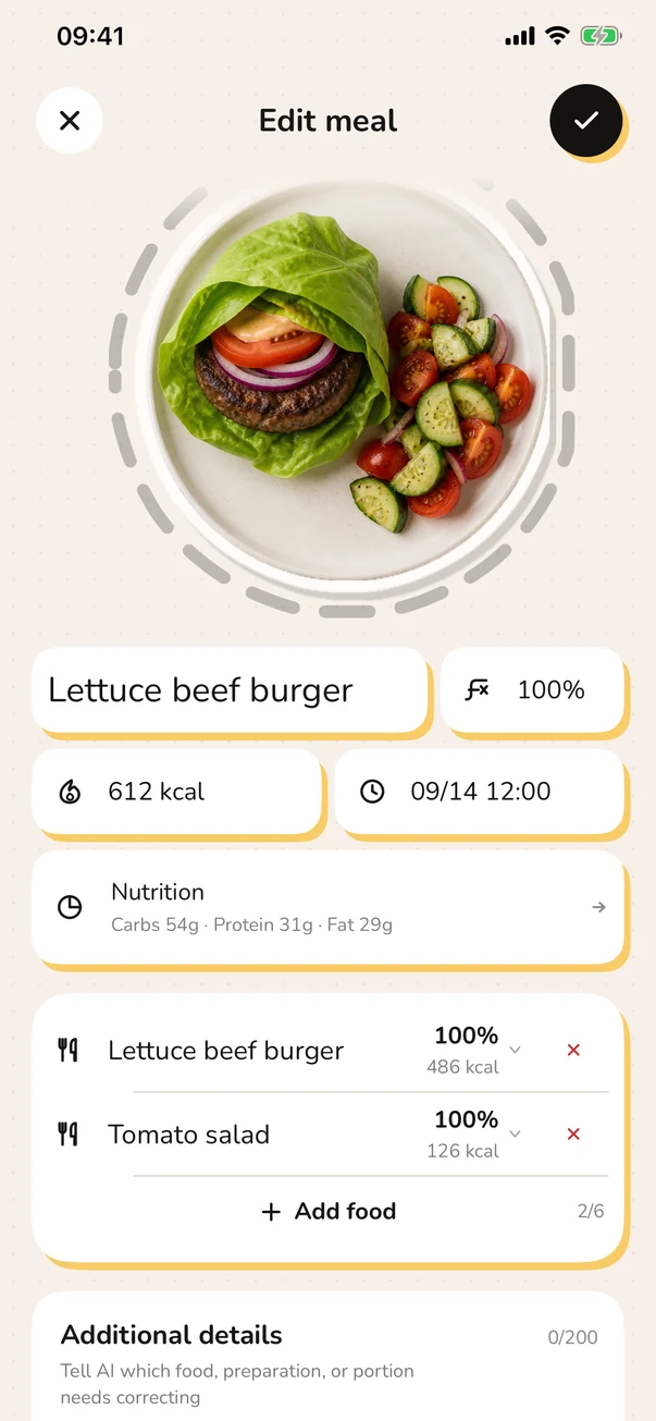 Editing a recognized food in Foodle