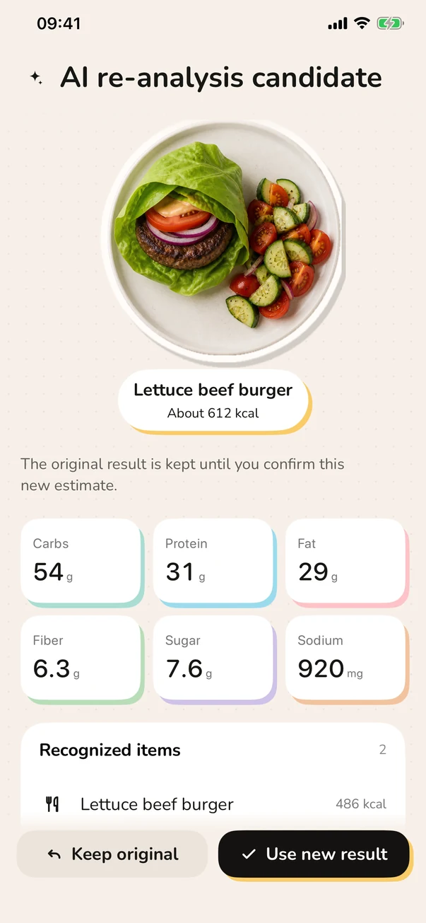 Foodle nutrition estimates after re-analysis