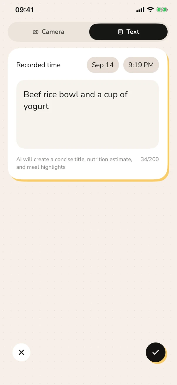Adding a meal to Foodle with text